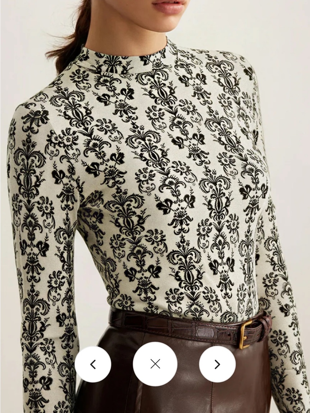 NWT COMMENSE Black White Damask Mock Neck Long Sleeve Top Medium